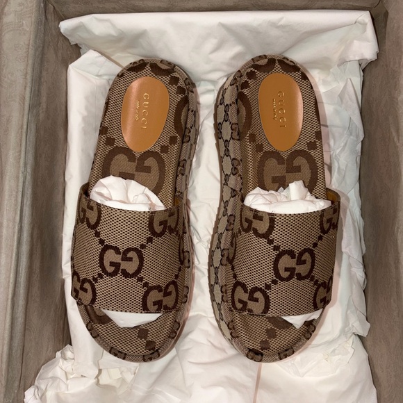 Gucci Women's Tan GG Slide Sandals